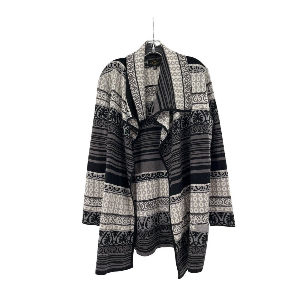 Icelandic Design Womens Wool Blend Cardigan Sweater Medium Gray Black Knit